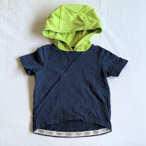 peekaboo beans hooded t-shirt stretch cotton navy blue & lime green 1 YR baby